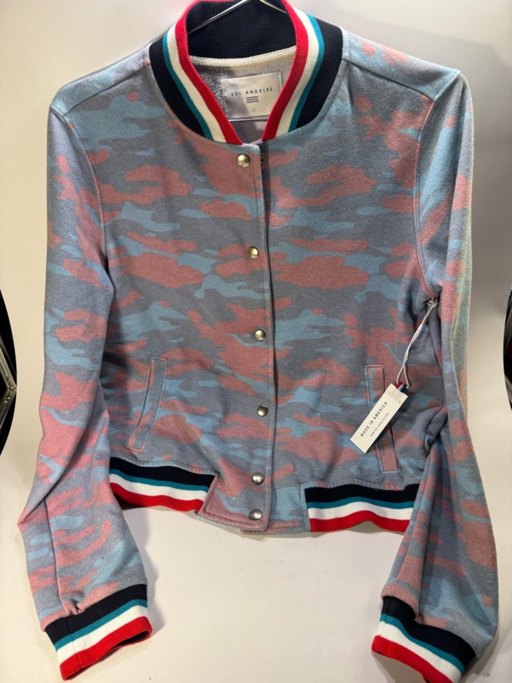 NWT Sol Angeles Pink & Blue Camo Bomber Jacket